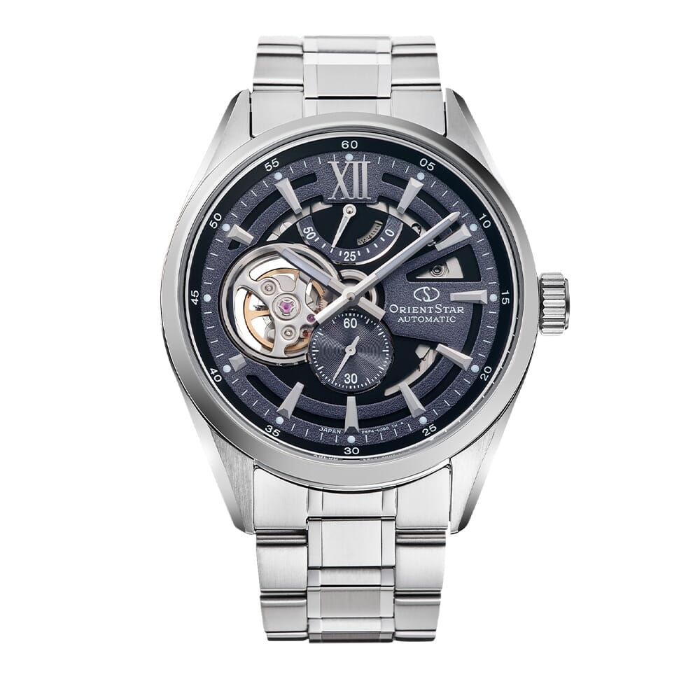 Orient Star RE-AV0138V00B Contemporary Modern Skeleton Automatic Purple Dial Stainless Steel Men's Watch