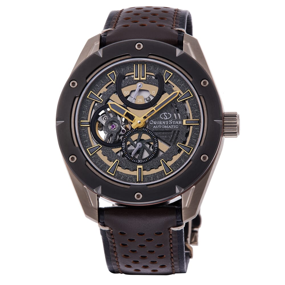 Orient Star Open Heart Leather Strap Watch for men RE-AV0A04B00B