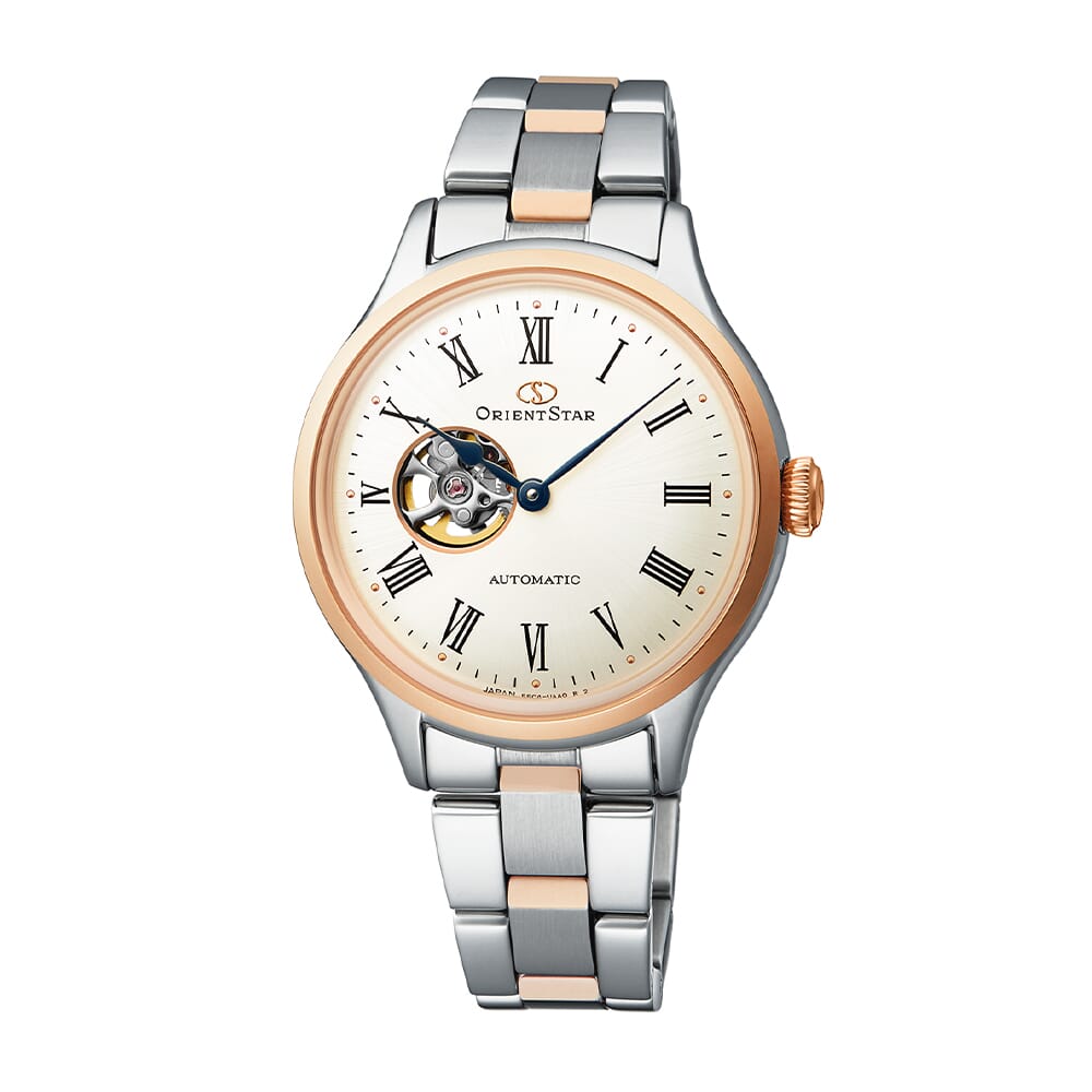Orient Star RE-ND0001S00B Classic Semi Skeleton Automatic Ivory Dial Two-Tone Women's Watch