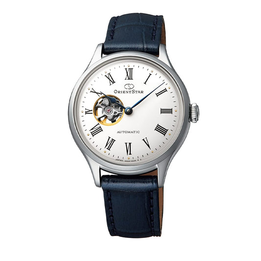 Orient Star RE-ND0005S00B Classic Semi Skeleton Automatic White Dial Blue Leather Women's Watch