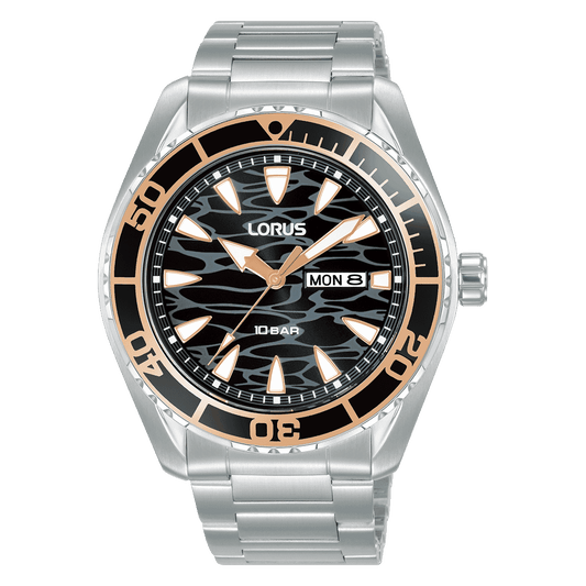 Lorus Sports Stainless steel Black sunray dial Watch for men's RH387AX9