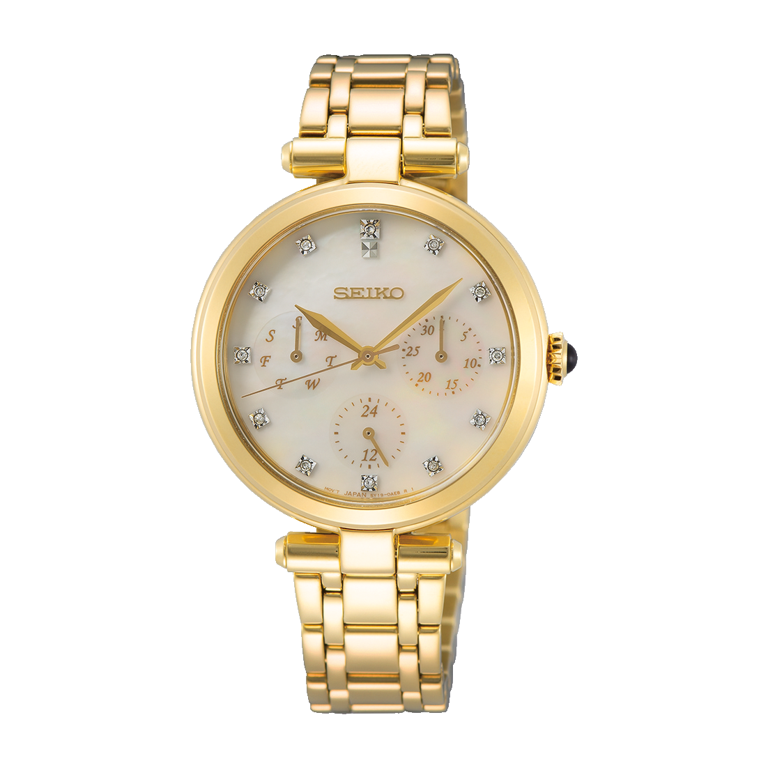 Seiko Women's Gold-Tone Quartz Watch with Mother of Pearl Dial and Stainless Steel Bracelet – SKY064P1