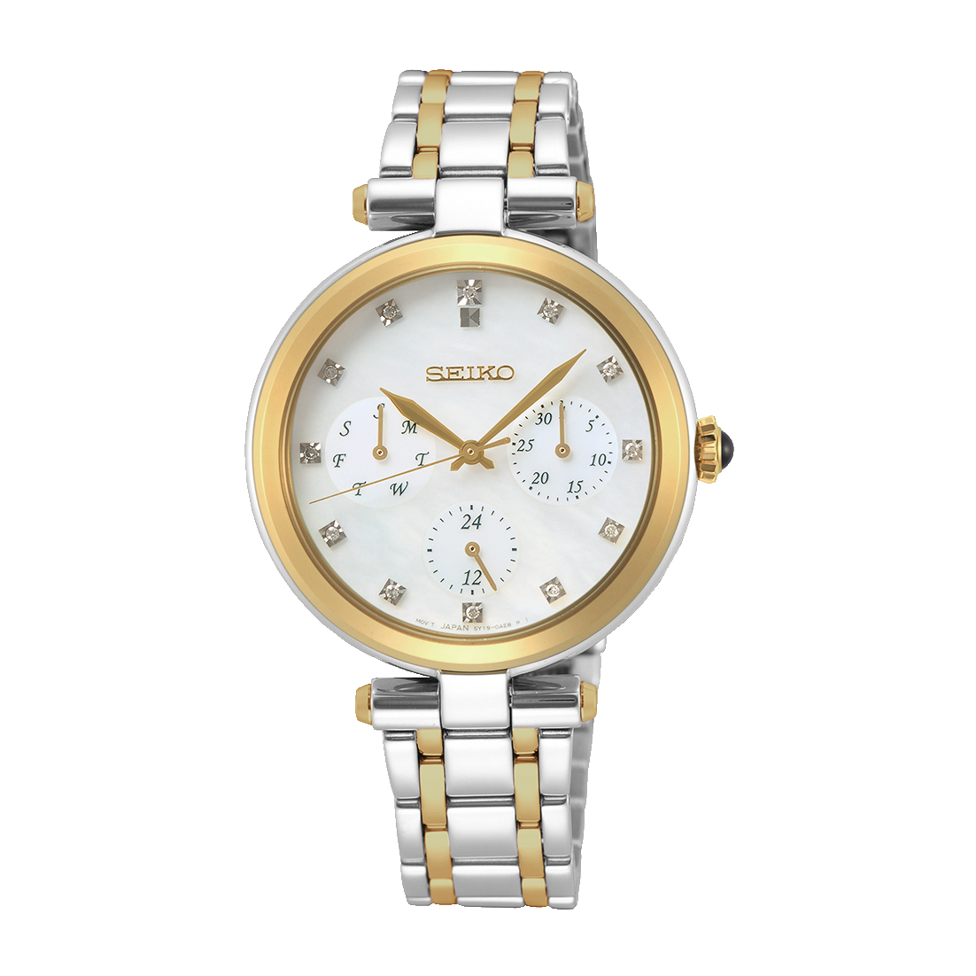 Seiko Women's Quartz Watch with Mother of Pearl Dial, Diamond Accents and Two-Tone Stainless Steel Bracelet – SKY660P1