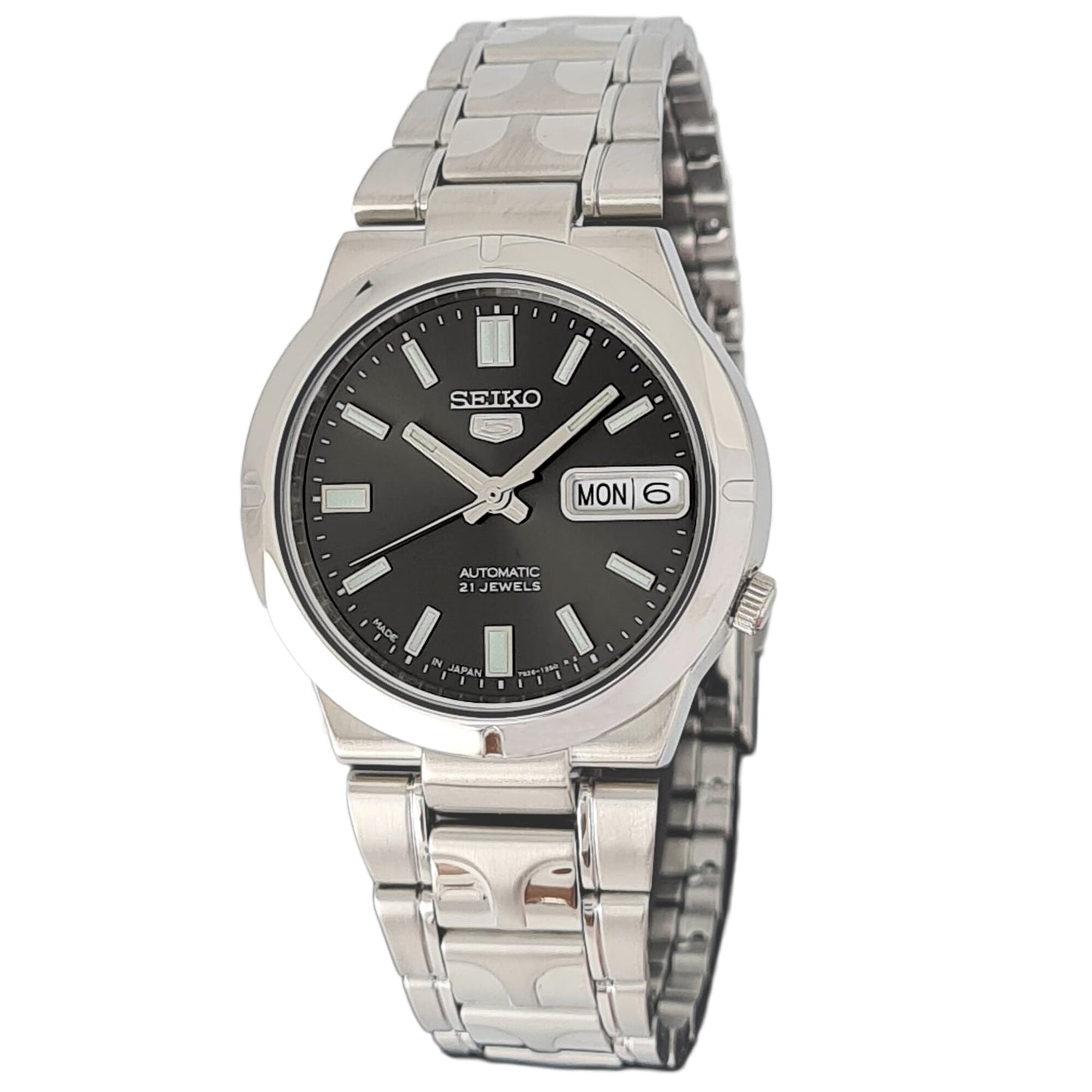 Seiko automatic 21 Jewels Calendar  black dial Stainless steel watch  SNK467J