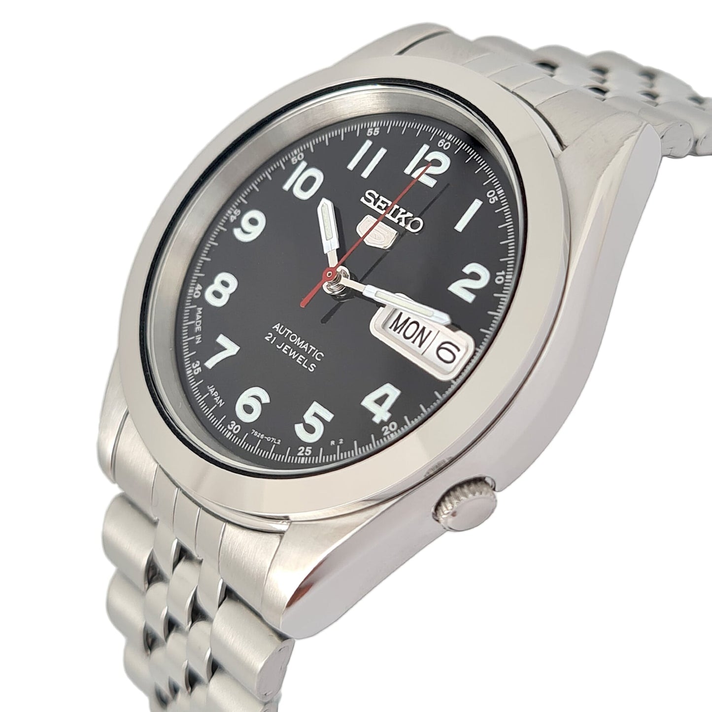 Seiko automatic 21 Jewels Calendar black dial Stainless steel watch  SNKB45J