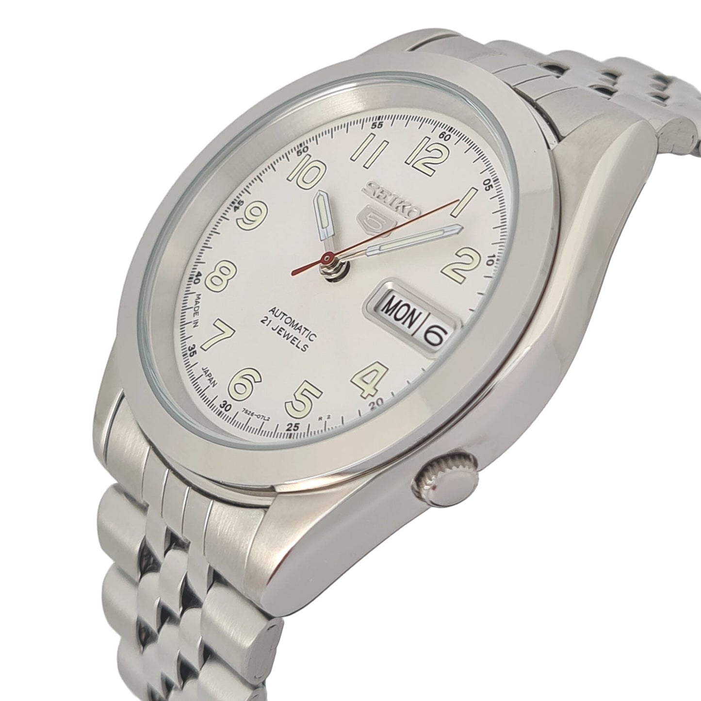 Seiko automatic 21 Jewels Calendar white dial Stainless steel watch  SNKB49J