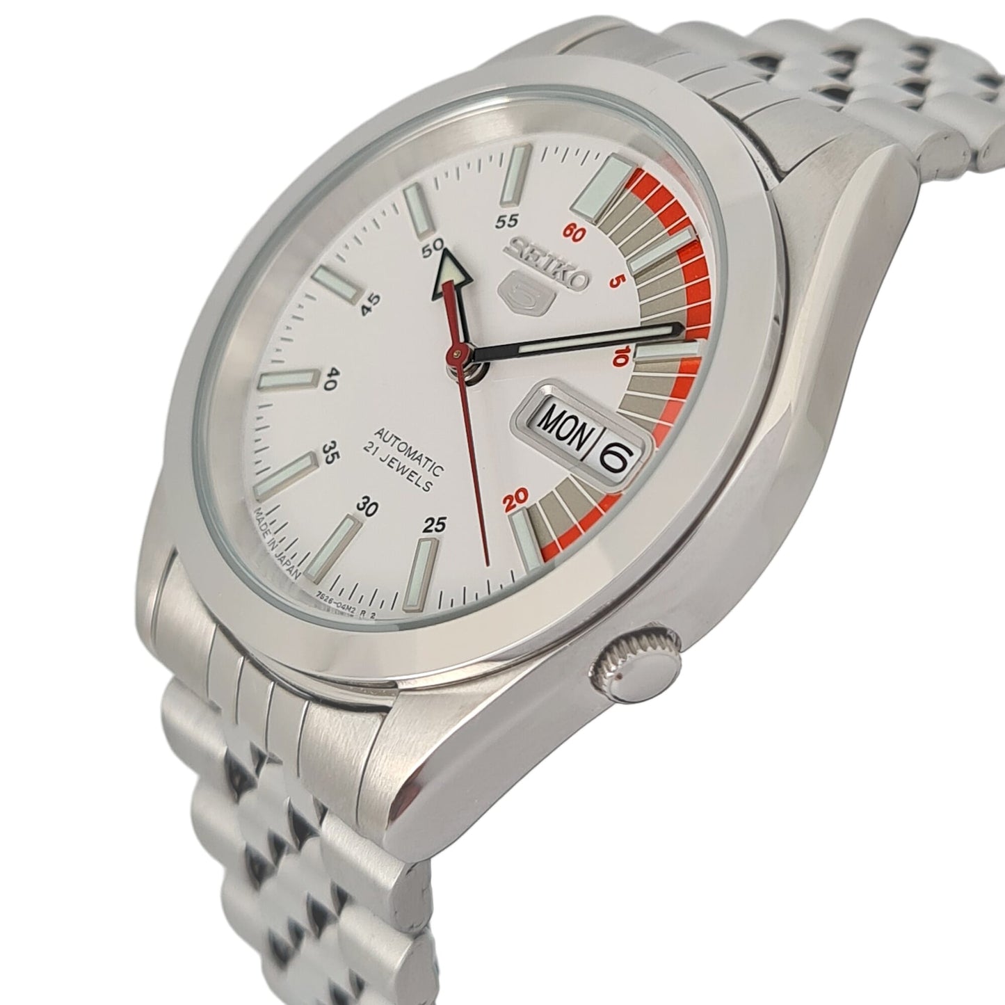 Seiko automatic 21 Jewels Calendar white dial Stainless steel watch  SNKB73J