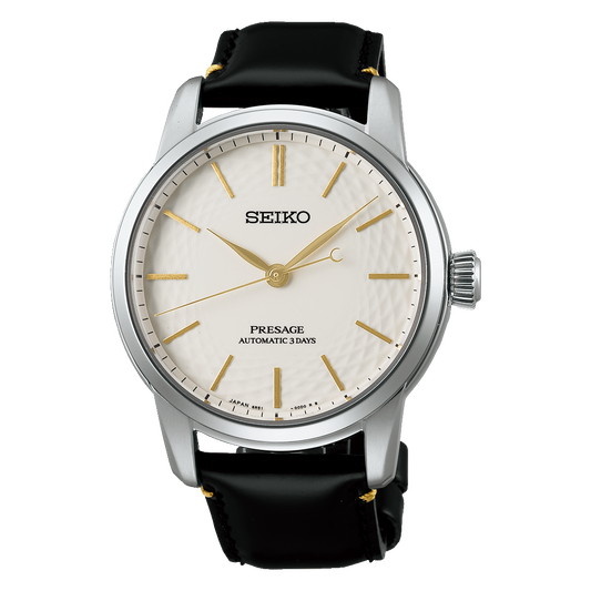 Seiko Presage White Dial Leather Strap Watch for Men SPB497J