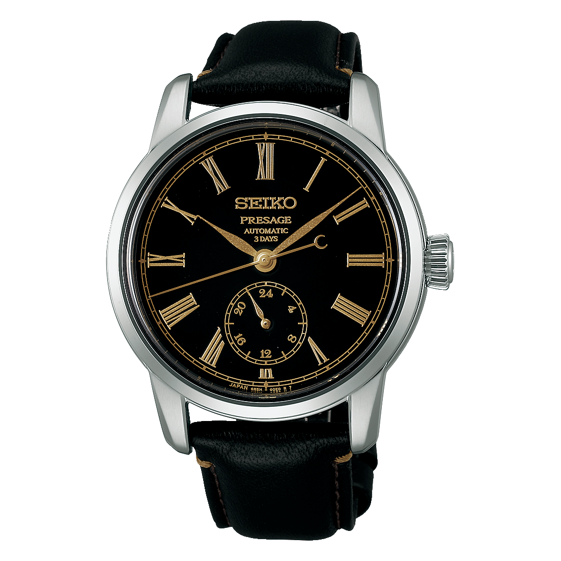 Seiko Presage Black Dial Leather Strap Watch for Men SPB499J