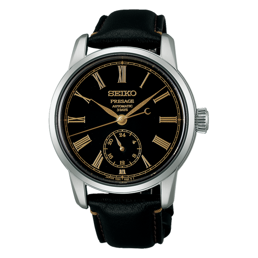 Seiko Presage Black Dial Leather Strap Watch for Men SPB499J
