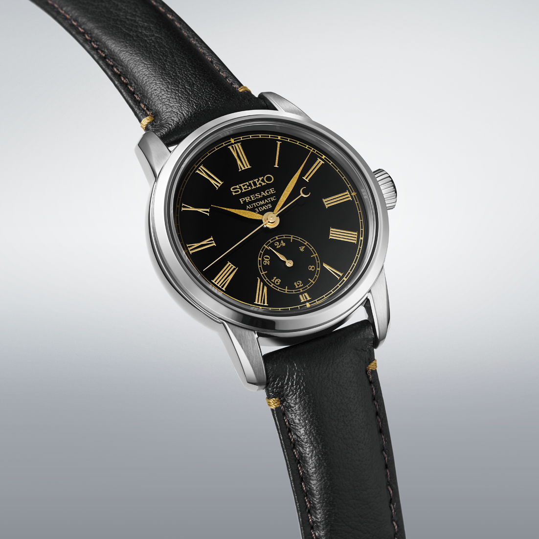 Seiko Presage Black Dial Leather Strap Watch for Men SPB499J