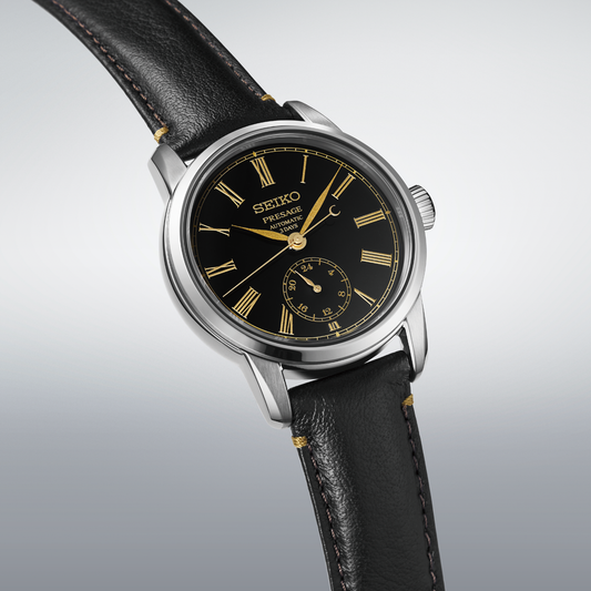 Seiko Presage Black Dial Leather Strap Watch for Men SPB499J