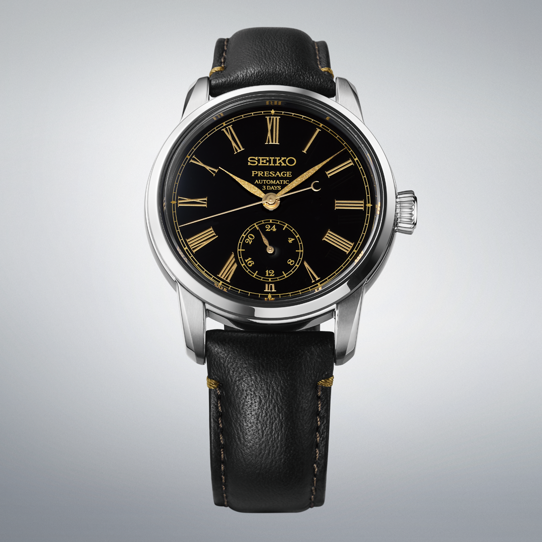 Seiko Presage Black Dial Leather Strap Watch for Men SPB499J