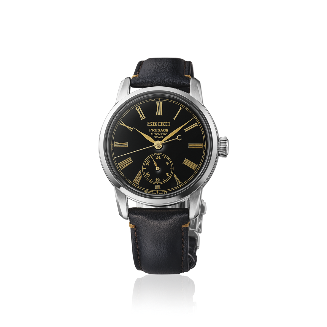 Seiko Presage Black Dial Leather Strap Watch for Men SPB499J