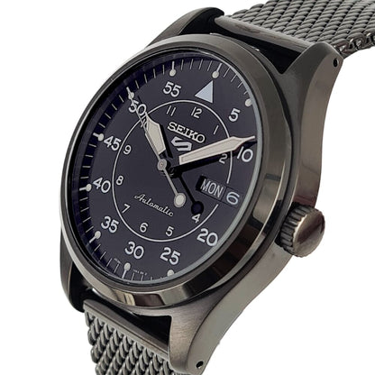 Seiko 5 Sports Military Flieger Automatic Black Dial Black Pvd Milanese Bracelet Mens Watch SRPh25K1