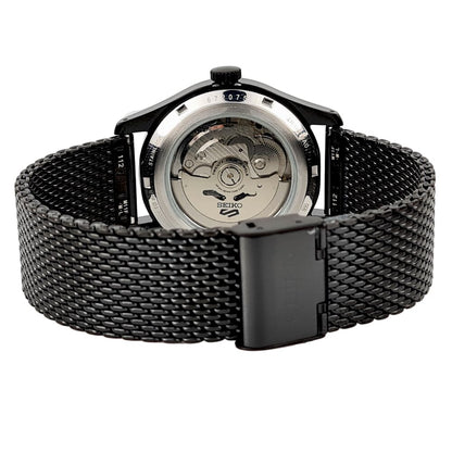 Seiko 5 Sports Military Flieger Automatic Black Dial Black Pvd Milanese Bracelet Mens Watch SRPh25K1