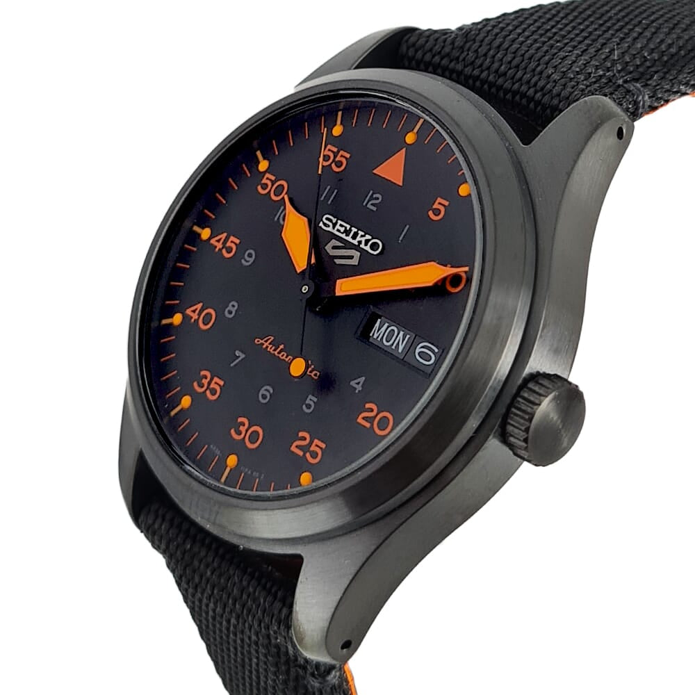 Seiko 5 Sports Military Flieger Automatic Black Dial Black Nato Strap Mens Watch Srph33K1