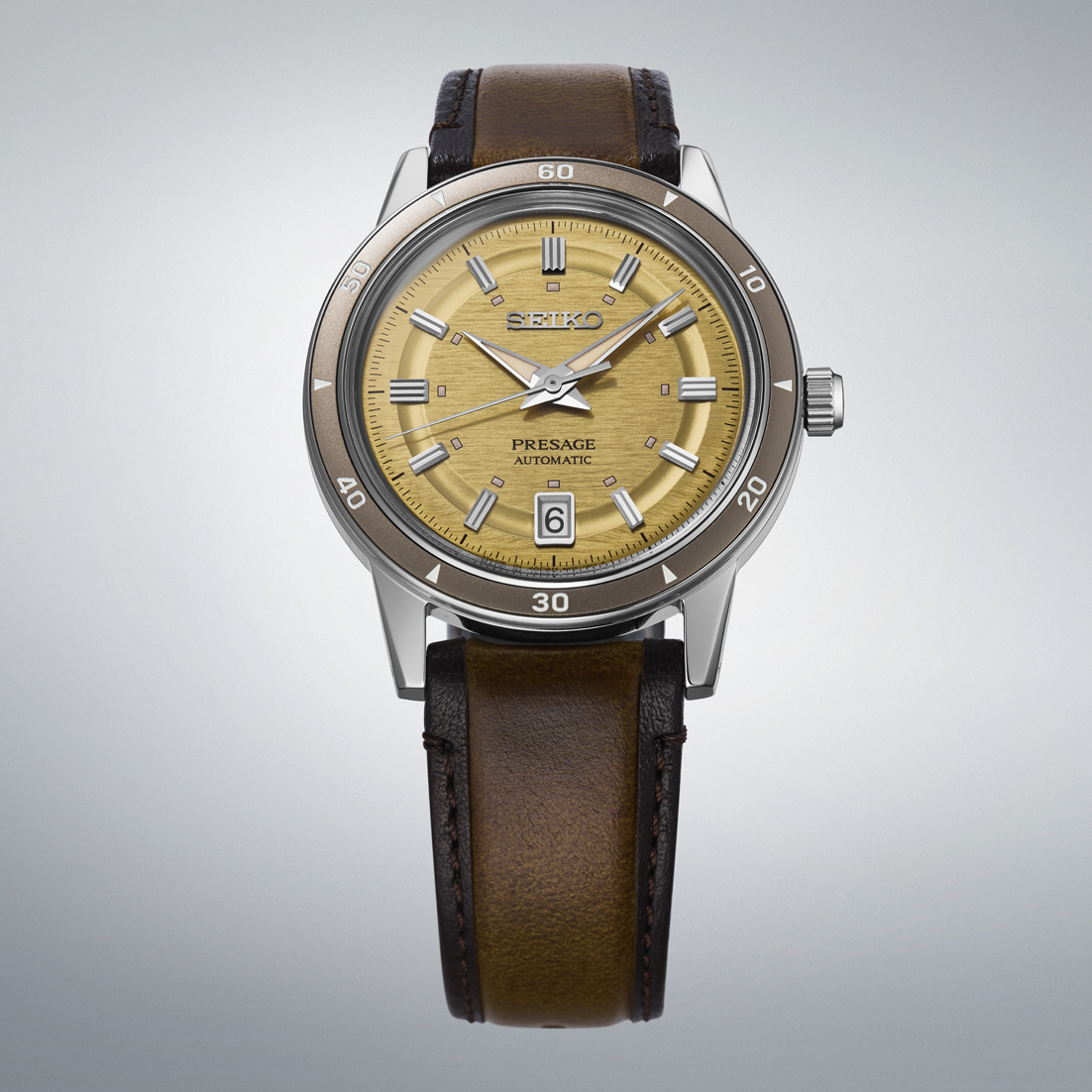 Seiko Presage Beige Dial Leather Watch for Men SRPL75J