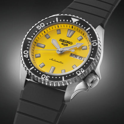 Seiko 5 Sports Yellow Dial Silicone Strap Automatic Men's Watch SRPL87K1