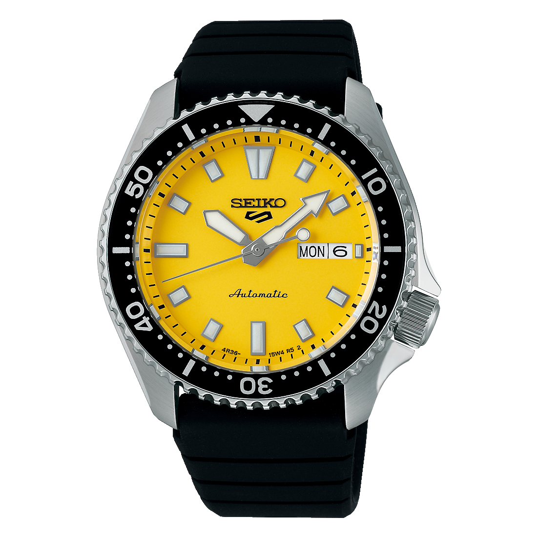 Seiko 5 Sports Yellow Dial Silicone Strap Automatic Men's Watch SRPL87K1