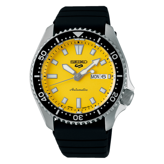 Seiko 5 Sports Yellow Dial Silicone Strap Automatic Men's Watch SRPL87K1
