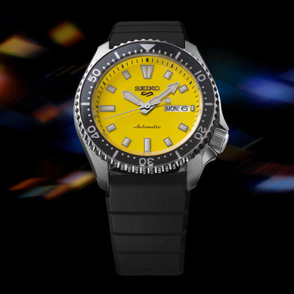 Seiko 5 Sports Yellow Dial Silicone Strap Automatic Men's Watch SRPL87K1