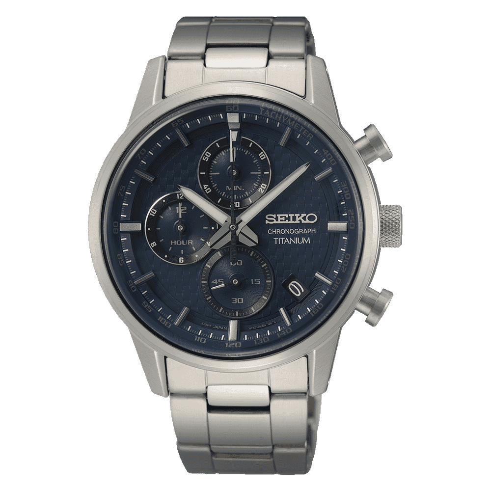 Seiko Chronograph Quartz Blue Dial Grey Titanium Men's Watch SSB387, Black, SSB387P1