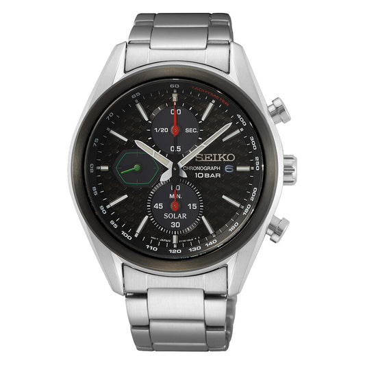 ساعة سيكو كرونوغراف ستانلس ستيل تعمل بالطاقة الشمسية Ssc771P1