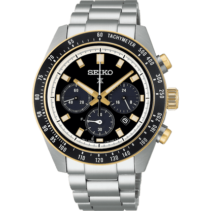 Seiko Prospex Speedtimer Chrono SSC941P1 Men's Solar Watch, Steel, Black Background, Gold finishing