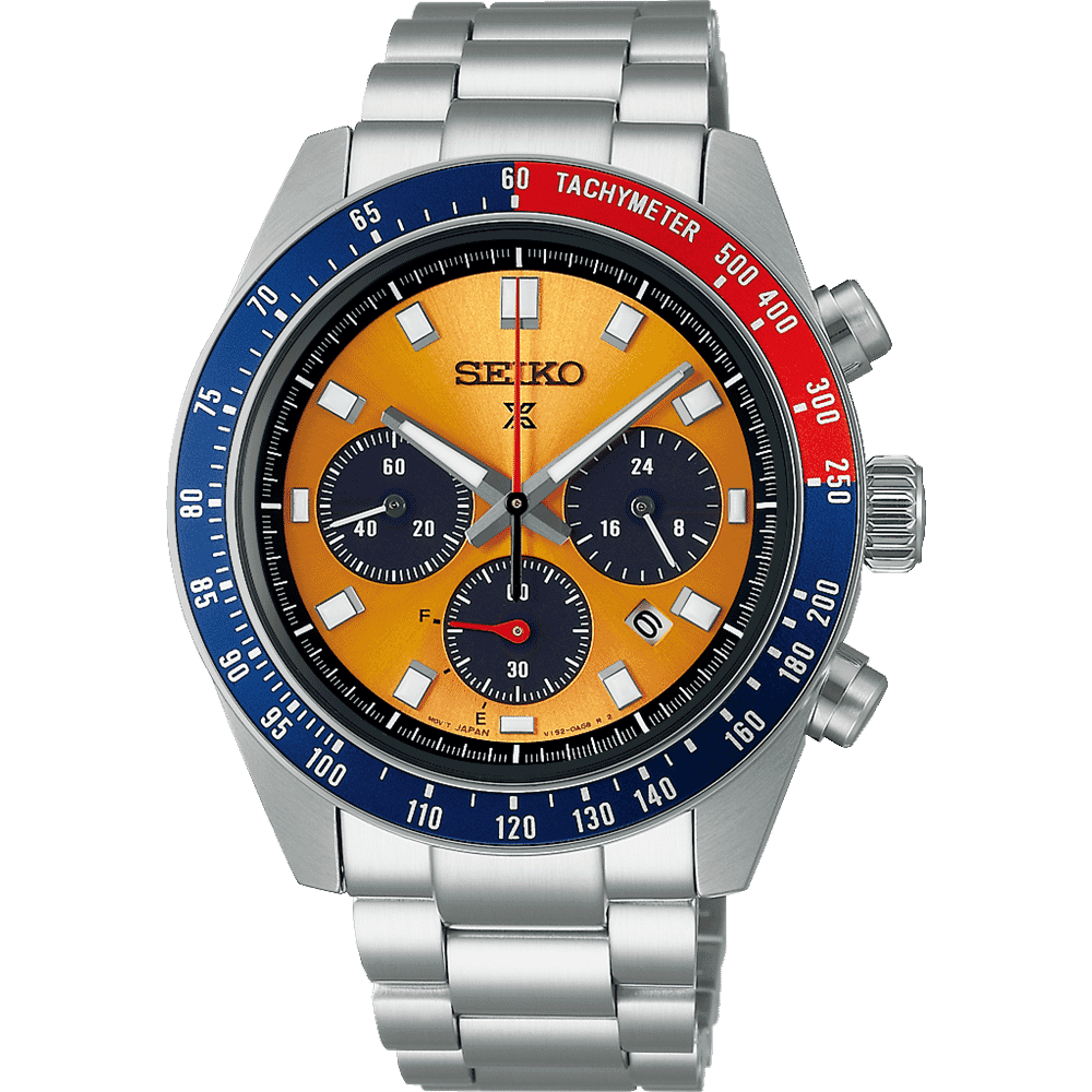 Seiko Prospex Speedtimer Pogue SSC947P1 Men's Watch Orange Background Solar Chronograph