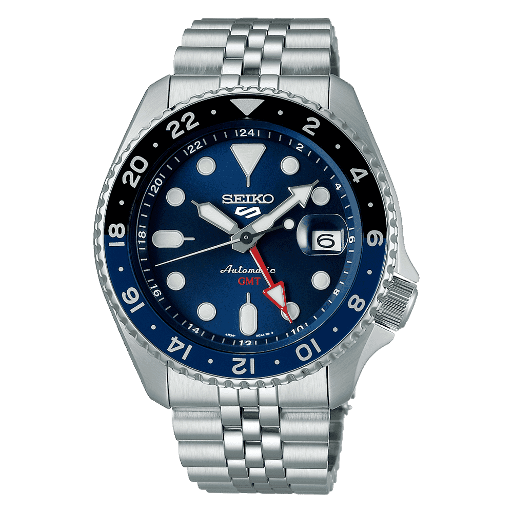 ساعة سيكو 5 سبورتس SSK GMT للرجال بمينا أزرق أوتوماتيكية SSK003K1