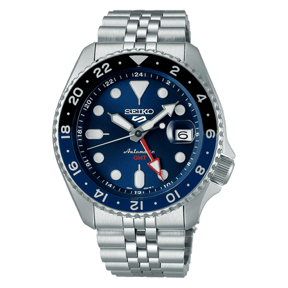 ساعة سيكو 5 سبورتس SSK GMT للرجال بمينا أزرق أوتوماتيكية SSK003K1