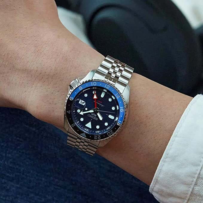 ساعة سيكو 5 سبورتس SSK GMT للرجال بمينا أزرق أوتوماتيكية SSK003K1
