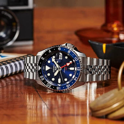 ساعة سيكو 5 سبورتس SSK GMT للرجال بمينا أزرق أوتوماتيكية SSK003K1