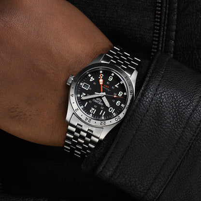 Seiko 5 GMT black dial stainless steel watch for men