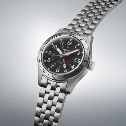 Seiko 5 GMT black dial stainless steel watch for men