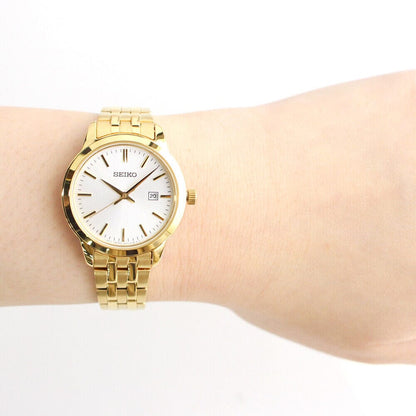 SEIKO Classic Quartz White Dial Yellow Gold-Tone Ladies Watch SUR412, Gold, Quartz Movement
