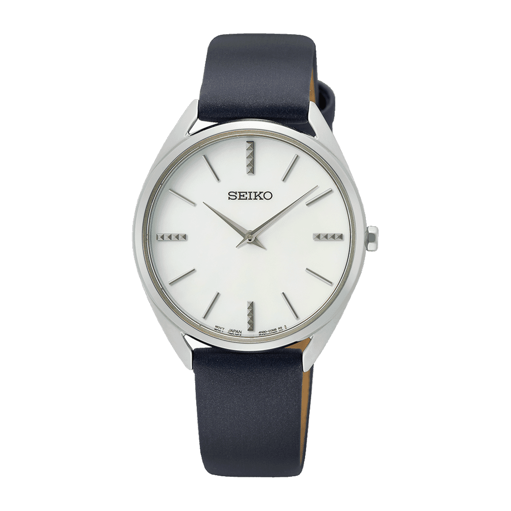 Seiko Women Analog Quartz Watch with Leather Strap SWR079P1, Silver Purple, Strap.