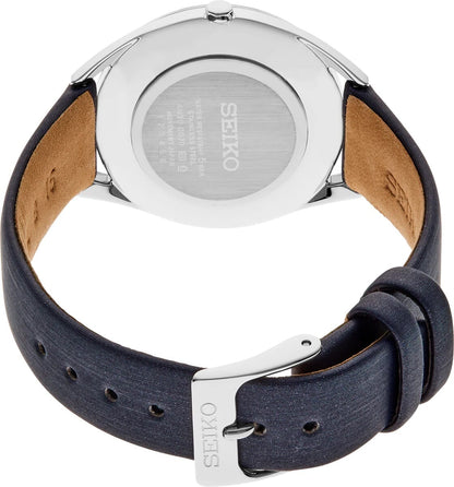 Seiko Women Analog Quartz Watch with Leather Strap SWR079P1, Silver Purple, Strap.