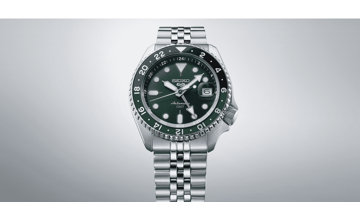 ساعة رجالي سيكو 5 سبورتس SSK GMT أوتوماتيكية بمينا أخضر SSK035K1