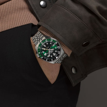 ساعة رجالي سيكو 5 سبورتس SSK GMT أوتوماتيكية بمينا أخضر SSK035K1